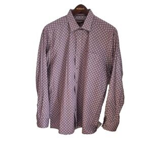 Johnston & Murphy Shirt Mens L Red/White‎ Flower Flip Cuff Long Sleeve